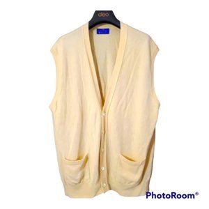 100% Cashmere pale yellow vneck button front vest